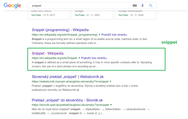 Snippet vo vyhľadávači