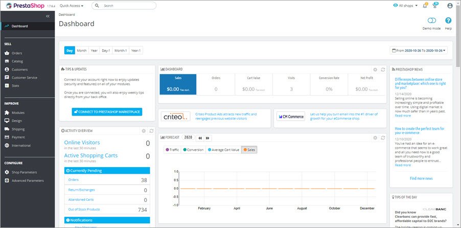 <p style="text-align: center">Zdroj: prestashopmanager.com</p> Prestashop admin panel