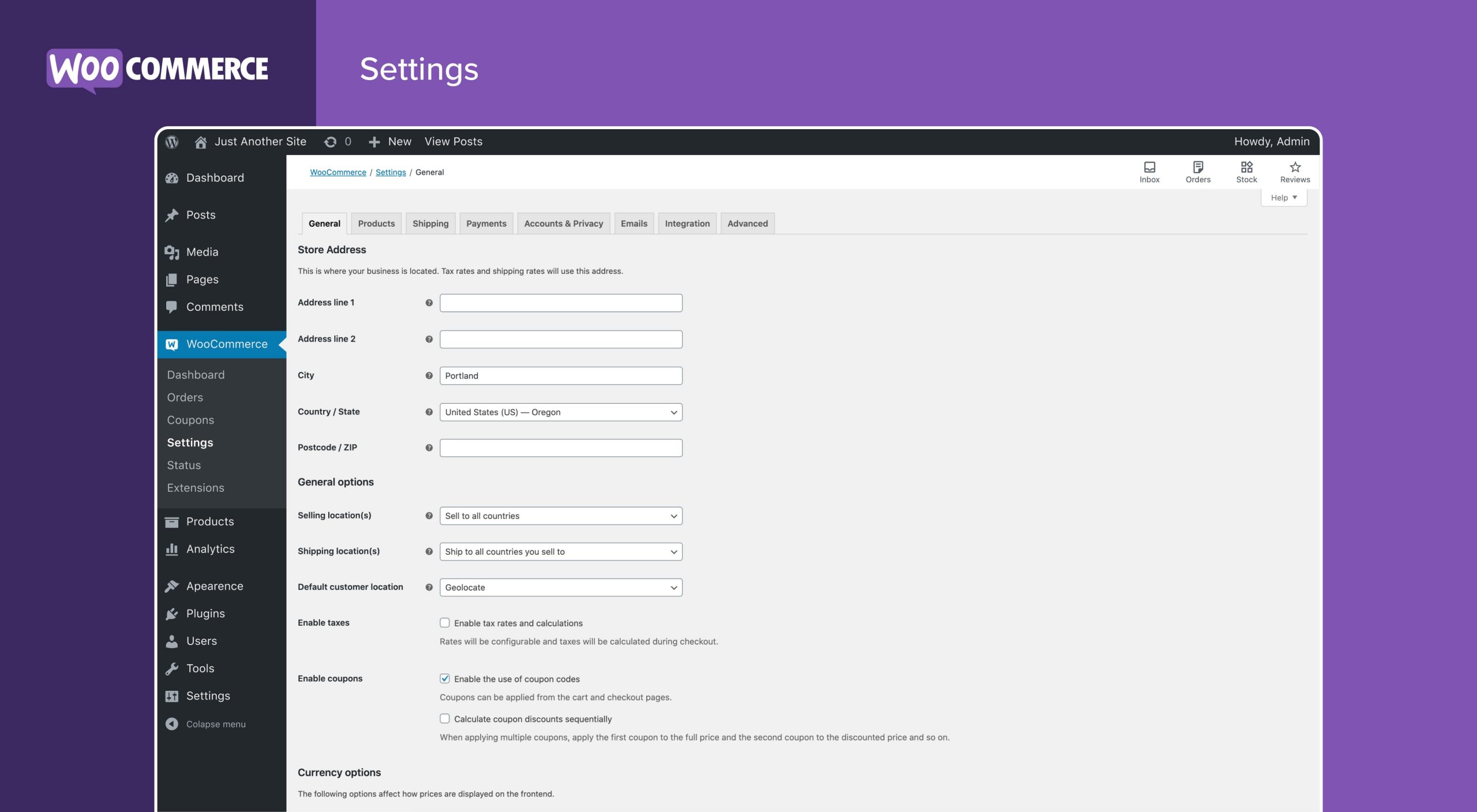 Woocommerce admin panel