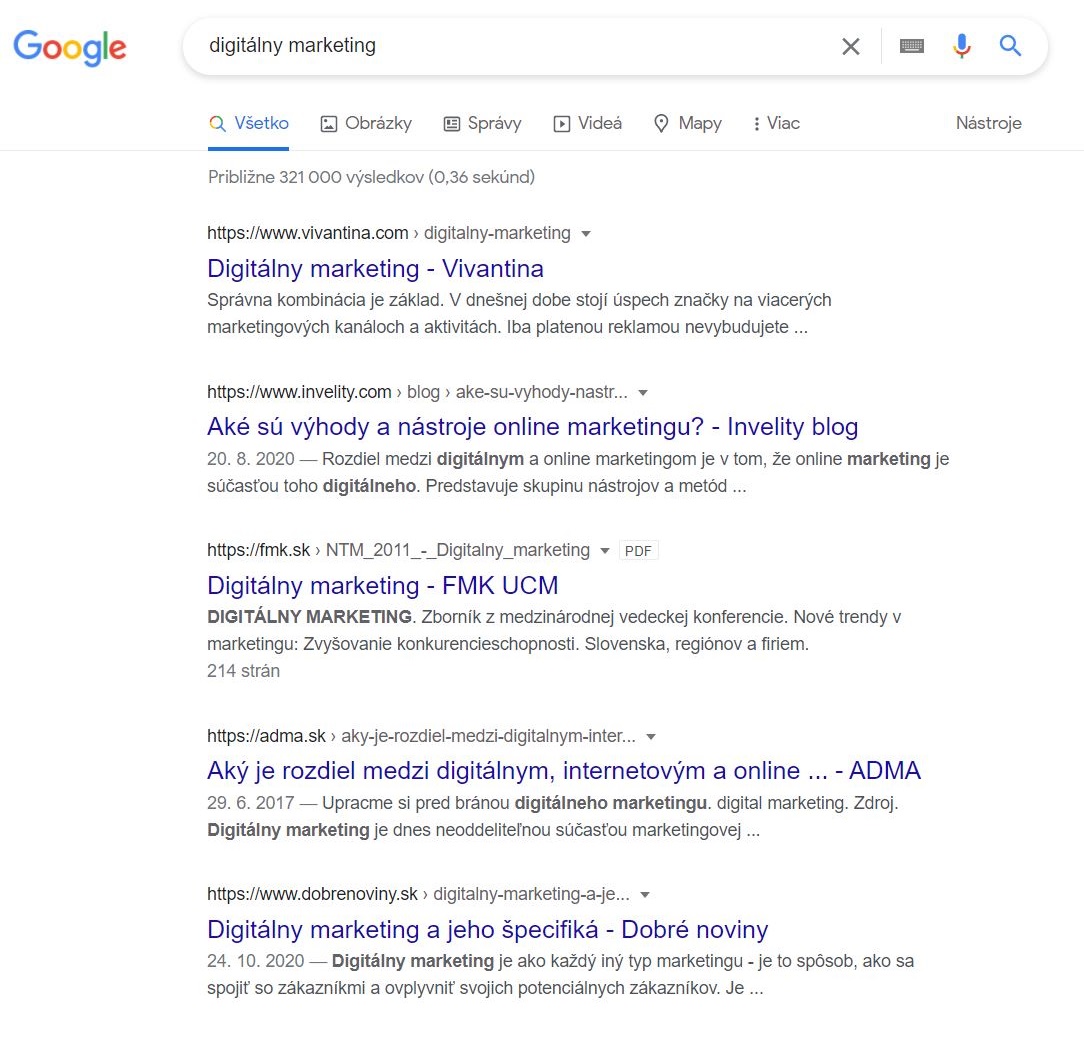 Google SERP: Digitálny marketing