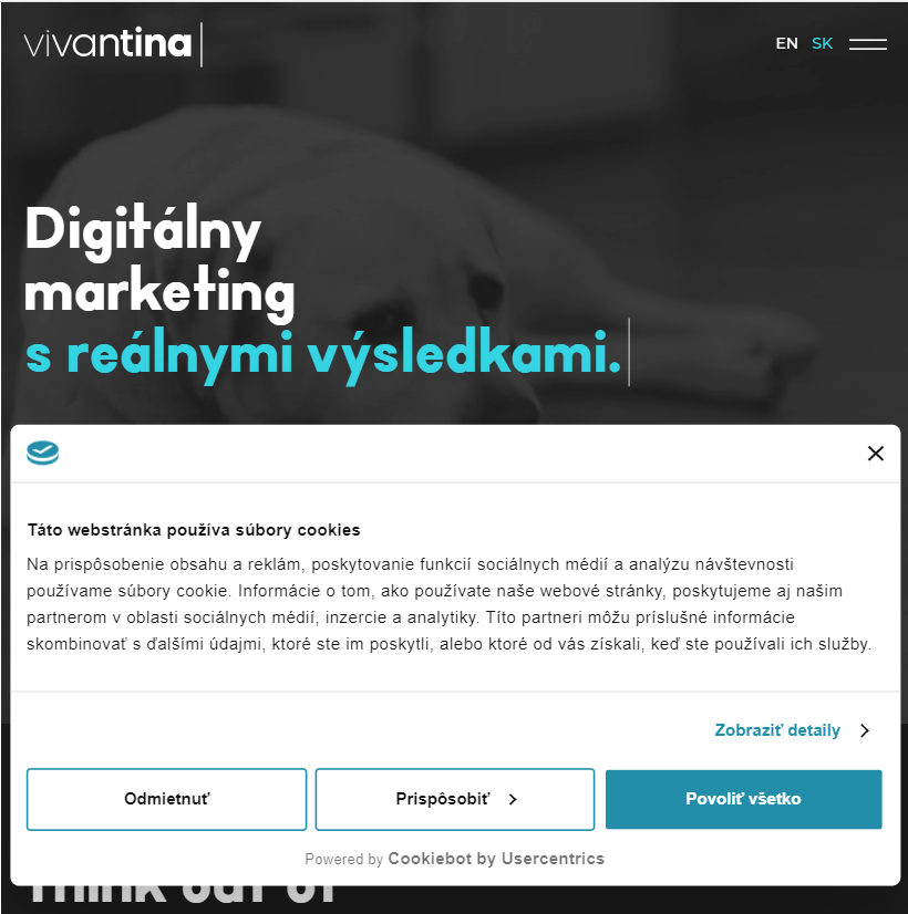 Cookiebot lišta na webe vivantina.com